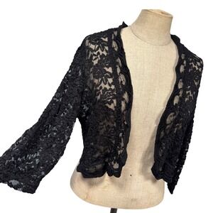 Y2K Black M Lace Crop Bolero Cardigan Fairy Boho Coquette Flare Sleeve Goth Top